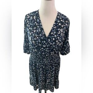 Michael Kors Navy Floral Wrap-Style Short Dress